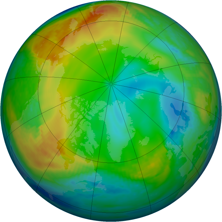 Arctic ozone map for 23 December 1990